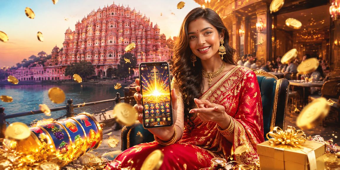 Slot game interface and traditional attire at Jaipur